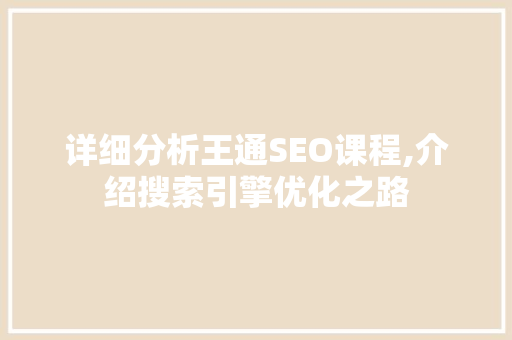 详细分析王通SEO课程,介绍搜索引擎优化之路 神马SEO