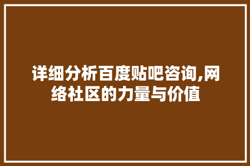 详细分析百度贴吧咨询,网络社区的力量与价值 百度SEO