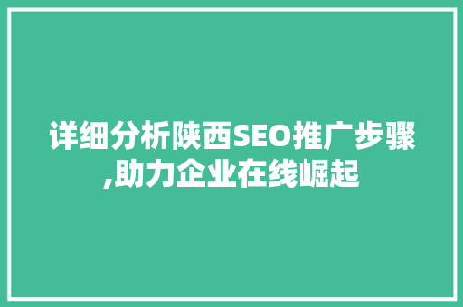 详细分析陕西SEO推广步骤,助力企业在线崛起 GoogleSEO