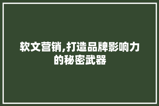 软文营销,打造品牌影响力的秘密武器 搜狗SEO
