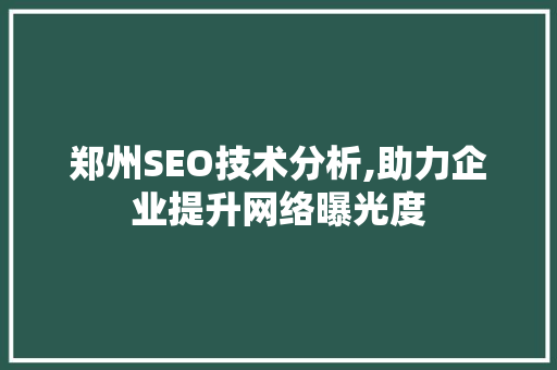 郑州SEO技术分析,助力企业提升网络曝光度