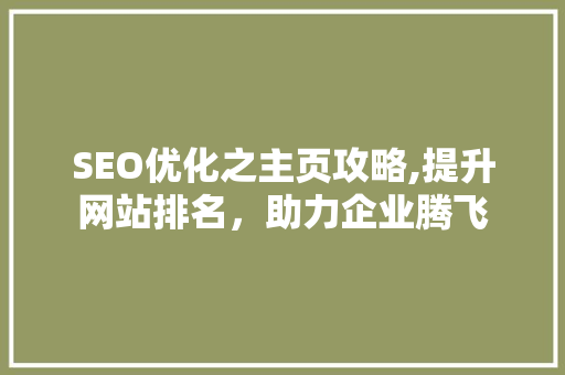 SEO优化之主页攻略,提升网站排名，助力企业腾飞 百度SEO