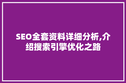 SEO全套资料详细分析,介绍搜索引擎优化之路