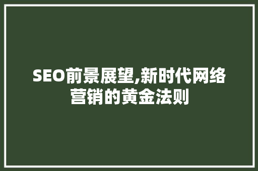 SEO前景展望,新时代网络营销的黄金法则 百度SEO
