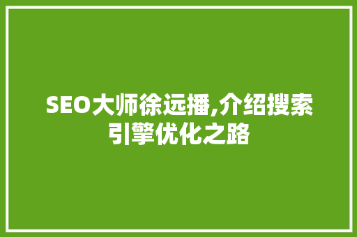 SEO大师徐远播,介绍搜索引擎优化之路 神马SEO