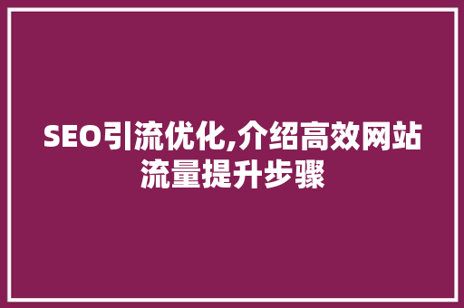 SEO引流优化,介绍高效网站流量提升步骤 神马SEO
