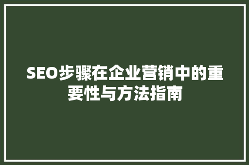 SEO步骤在企业营销中的重要性与方法指南 GoogleSEO