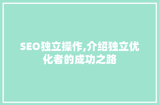SEO独立操作,介绍独立优化者的成功之路 GoogleSEO