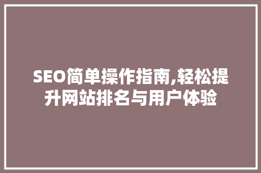 SEO简单操作指南,轻松提升网站排名与用户体验 搜狗SEO