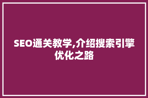 SEO通关教学,介绍搜索引擎优化之路 GoogleSEO