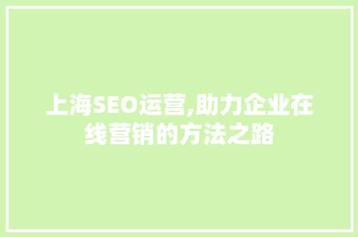 上海SEO运营,助力企业在线营销的方法之路 百度SEO