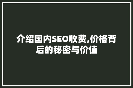 介绍国内SEO收费,价格背后的秘密与价值 神马SEO