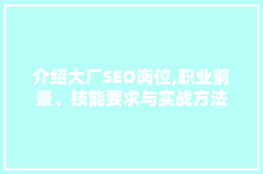 介绍大厂SEO岗位,职业前景、技能要求与实战方法 神马SEO