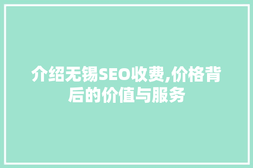 介绍无锡SEO收费,价格背后的价值与服务 神马SEO