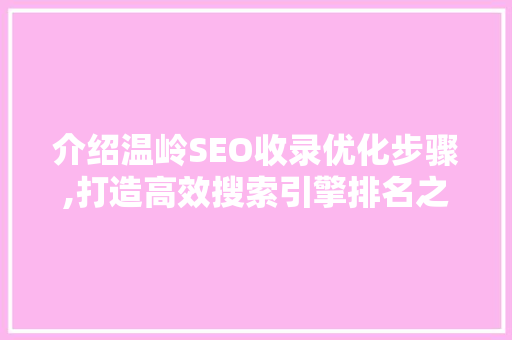 介绍温岭SEO收录优化步骤,打造高效搜索引擎排名之路