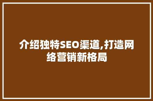 介绍独特SEO渠道,打造网络营销新格局 神马SEO
