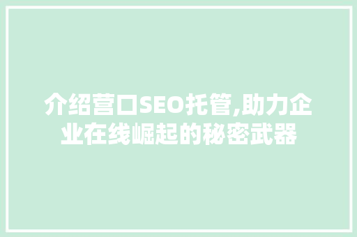 介绍营口SEO托管,助力企业在线崛起的秘密武器 百度SEO