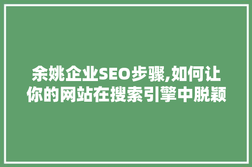 余姚企业SEO步骤,如何让你的网站在搜索引擎中脱颖而出 GoogleSEO