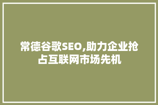 常德谷歌SEO,助力企业抢占互联网市场先机 搜狗SEO
