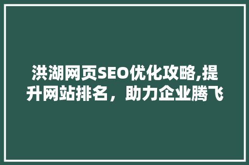 洪湖网页SEO优化攻略,提升网站排名，助力企业腾飞 百度SEO