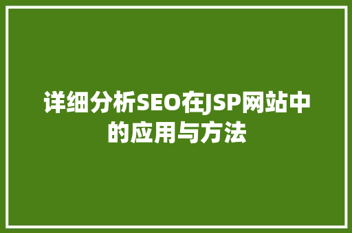 详细分析SEO在JSP网站中的应用与方法 GoogleSEO