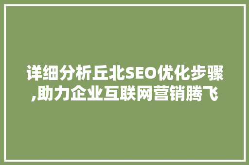 详细分析丘北SEO优化步骤,助力企业互联网营销腾飞 神马SEO
