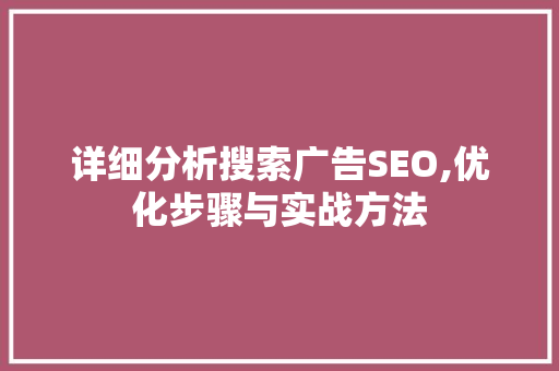 详细分析搜索广告SEO,优化步骤与实战方法 GoogleSEO