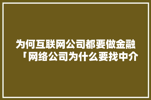 为何互联网公司都要做金融「网络公司为什么要找中介」 为何互联网公司都要做金融「网络公司为什么要找中介」 必应SEO