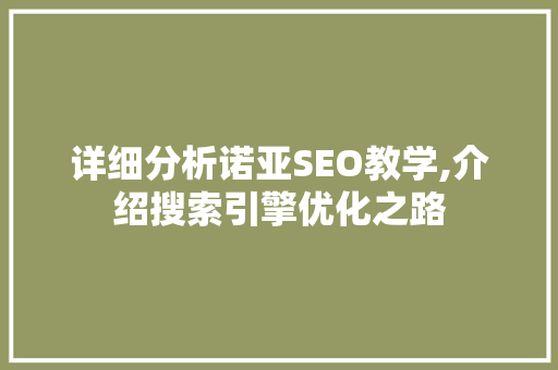 详细分析诺亚SEO教学,介绍搜索引擎优化之路 必应SEO