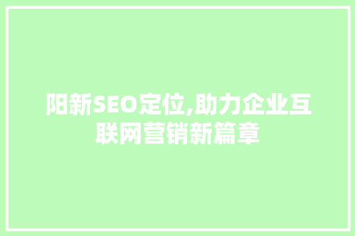 阳新SEO定位,助力企业互联网营销新篇章 神马SEO