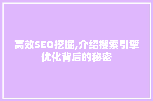 高效SEO挖掘,介绍搜索引擎优化背后的秘密 必应SEO