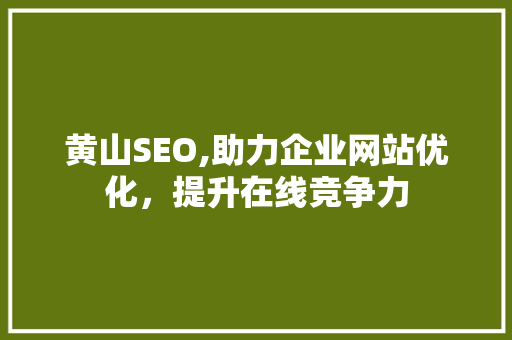 黄山SEO,助力企业网站优化，提升在线竞争力 神马SEO