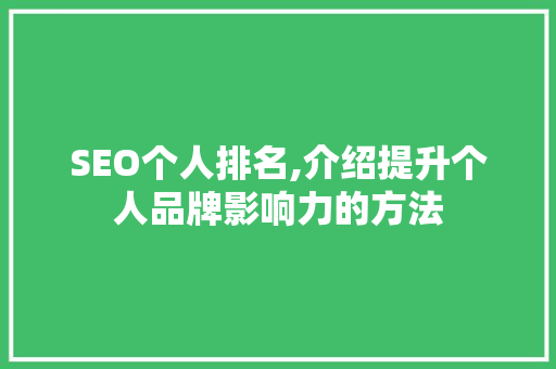 SEO个人排名,介绍提升个人品牌影响力的方法 神马SEO