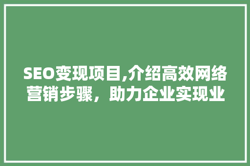 SEO变现项目,介绍高效网络营销步骤，助力企业实现业绩飞跃 神马SEO