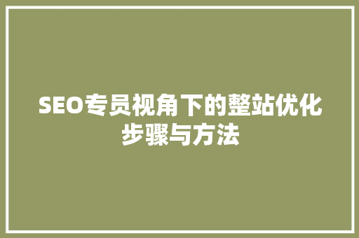 SEO专员视角下的整站优化步骤与方法 百度SEO