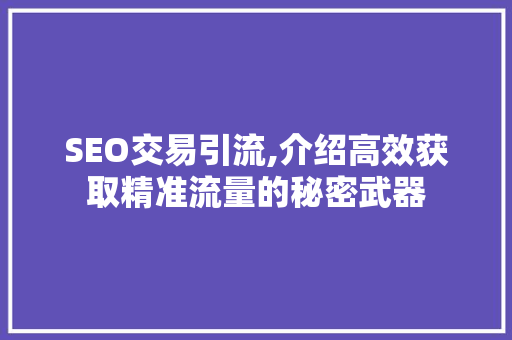 SEO交易引流,介绍高效获取精准流量的秘密武器 搜狗SEO