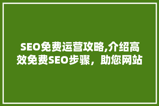 SEO免费运营攻略,介绍高效免费SEO步骤，助您网站脱颖而出 神马SEO