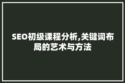 SEO初级课程分析,关键词布局的艺术与方法 搜狗SEO