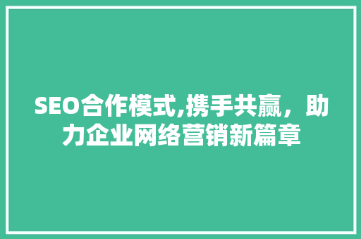 SEO合作模式,携手共赢，助力企业网络营销新篇章 GoogleSEO