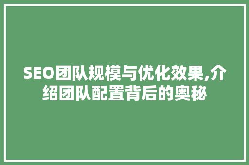 SEO团队规模与优化效果,介绍团队配置背后的奥秘 搜狗SEO