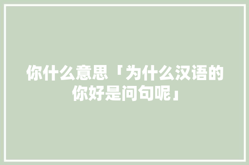 你什么意思「为什么汉语的你好是问句呢」 你什么意思「为什么汉语的你好是问句呢」 GoogleSEO