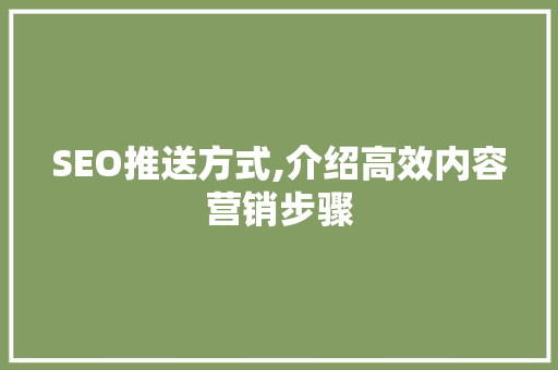 SEO推送方式,介绍高效内容营销步骤 GoogleSEO