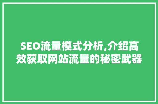 SEO流量模式分析,介绍高效获取网站流量的秘密武器 搜狗SEO