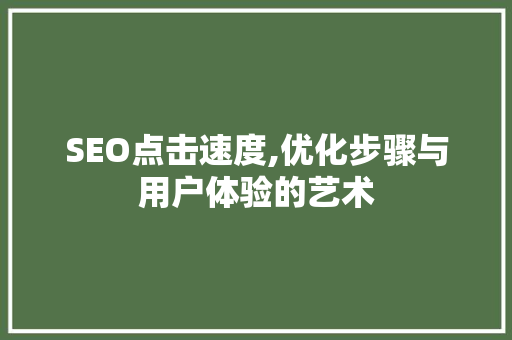SEO点击速度,优化步骤与用户体验的艺术 百度SEO