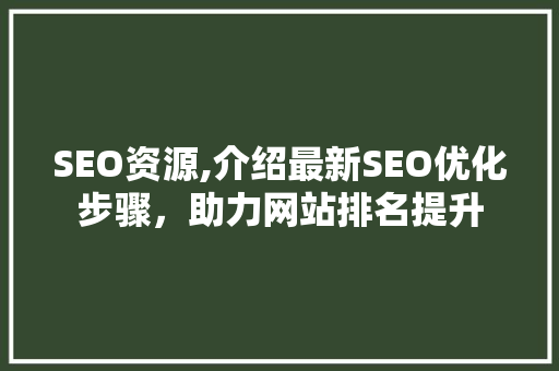 SEO资源,介绍最新SEO优化步骤，助力网站排名提升 神马SEO
