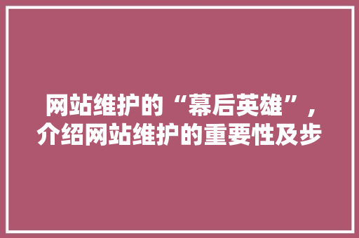 网站维护的“幕后英雄”,介绍网站维护的重要性及步骤 搜狗SEO