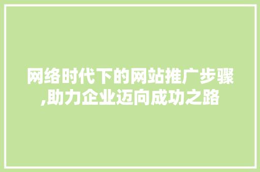 网络时代下的网站推广步骤,助力企业迈向成功之路 百度SEO