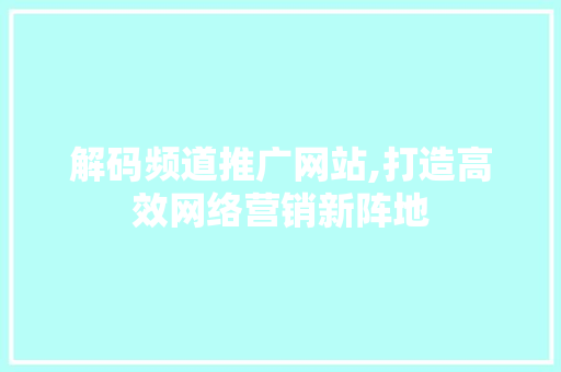 解码频道推广网站,打造高效网络营销新阵地 GoogleSEO