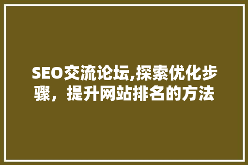 SEO交流论坛,探索优化步骤，提升网站排名的方法