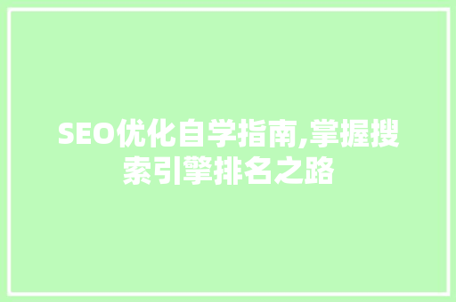 SEO优化自学指南,掌握搜索引擎排名之路